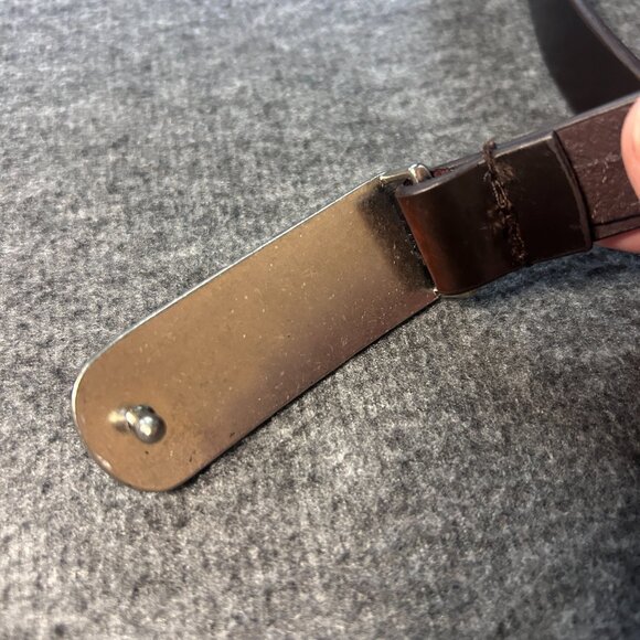 Coldwater Creek Slim Brown Genuine Leather Belt Blue Clip Buckle Women's Size L - Picture 7 of 11